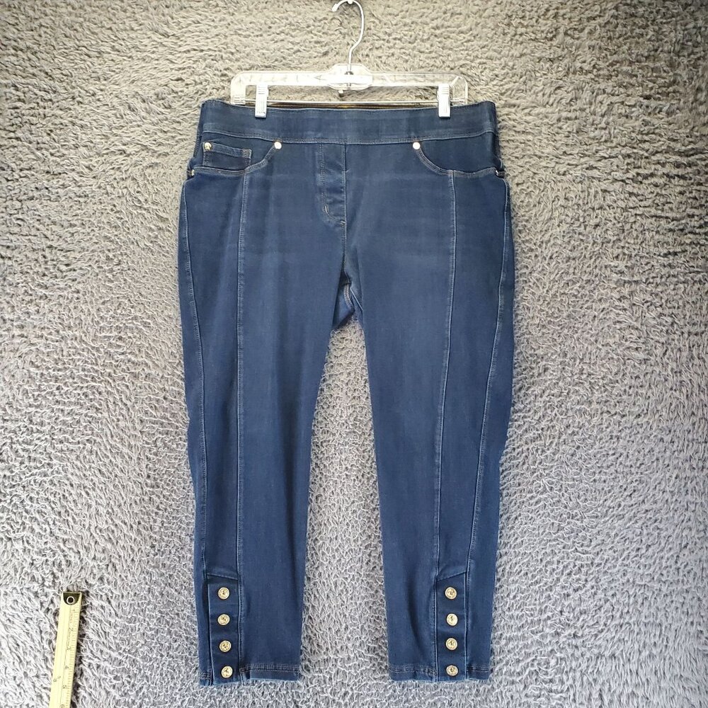 Luxe Denim Jeans Womens Large Petite Blue Skinny Ankle Button Detail Stretch